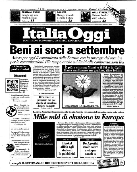 Italia oggi : quotidiano di economia finanza e politica